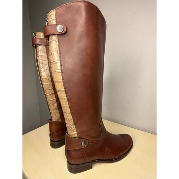 Sam Edelman Mikala Terazzo Leather Back Zip Knee‎ High Riding Boots Brown Sz 8M - Picture 2 of 11